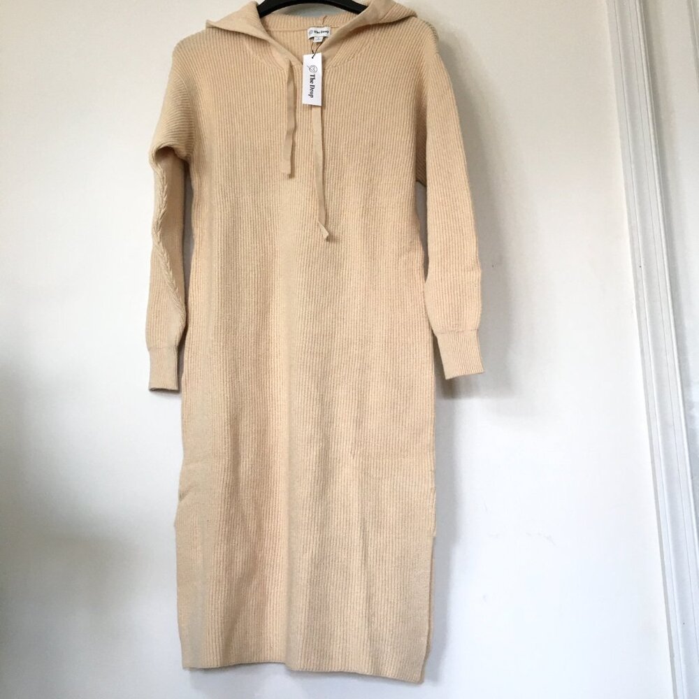 The Drop Women's Claudia Cuddle Hoodie Midi Dress, S , Cream color,  Drawstring
